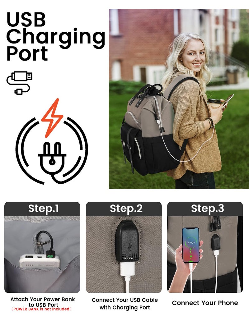 FALANKO Women Laptop Backpack  Doctor Nurse Teacher Work Adult Backpack for 15.6 Inch Laptop with RFID Anti-theft USB Charging Port College Business Computer Bookbag Grey Black - Image 2